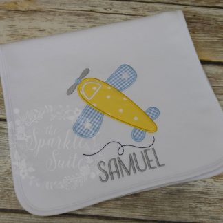 Custom Airplane Burp Cloth - Embroidered Burp Cloth - Personalized Applique Burp Cloth